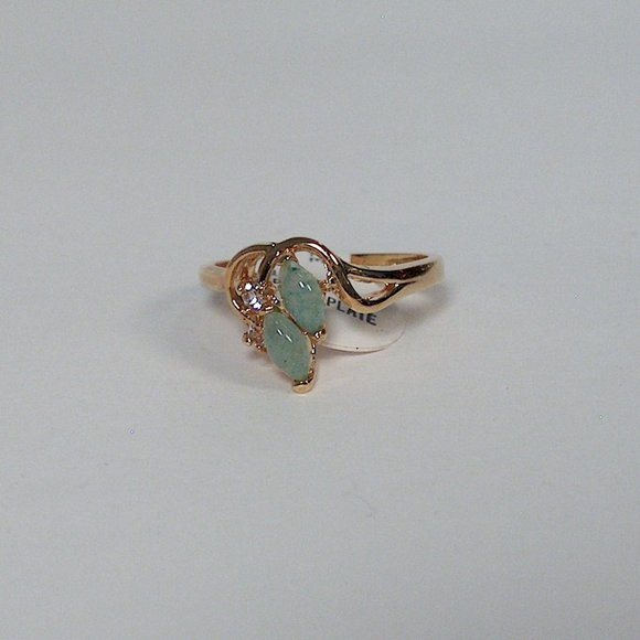 Dolphin Ore Jewelry - Vintage 18K Gold Plated Semi Precious Jade Ring Nickle Free Size 6
